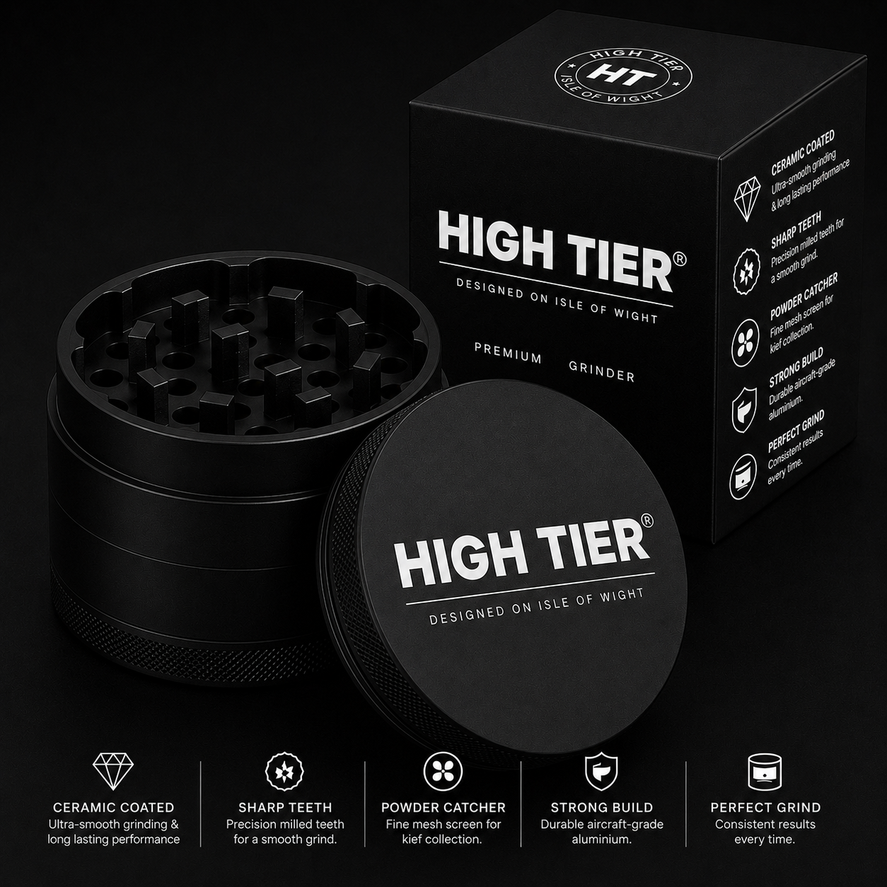 HIGH TIER® Ceramic 4 Piece Grinder 1.0 — black colourway