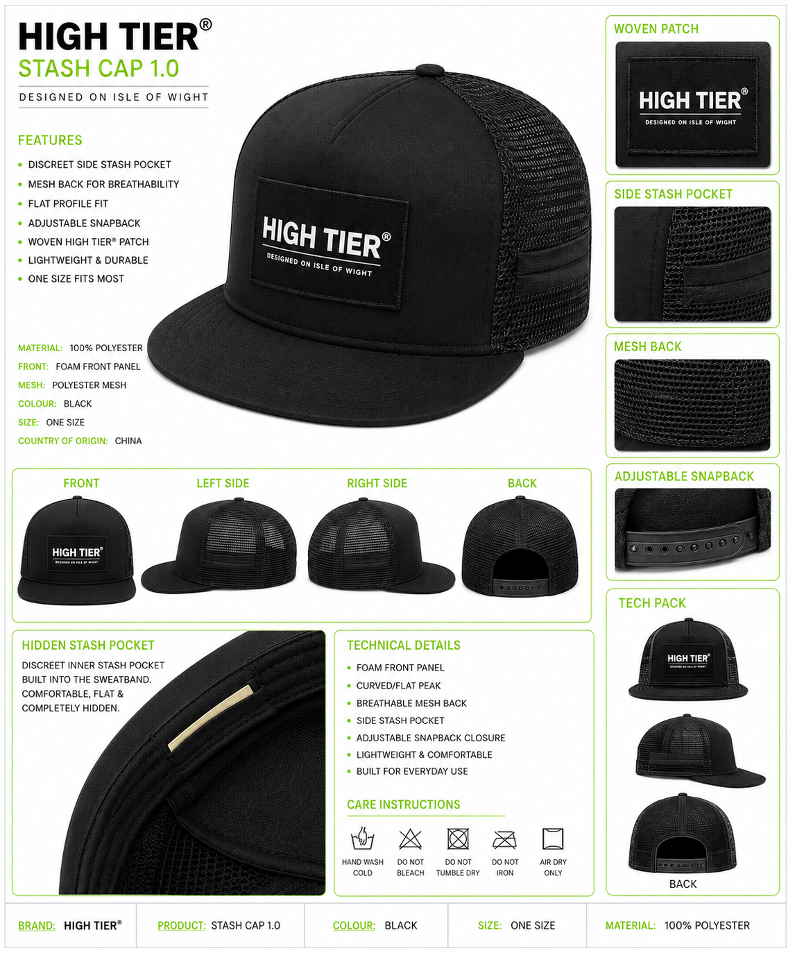 HIGH TIER® Stash Cap 1.0 — tech pack