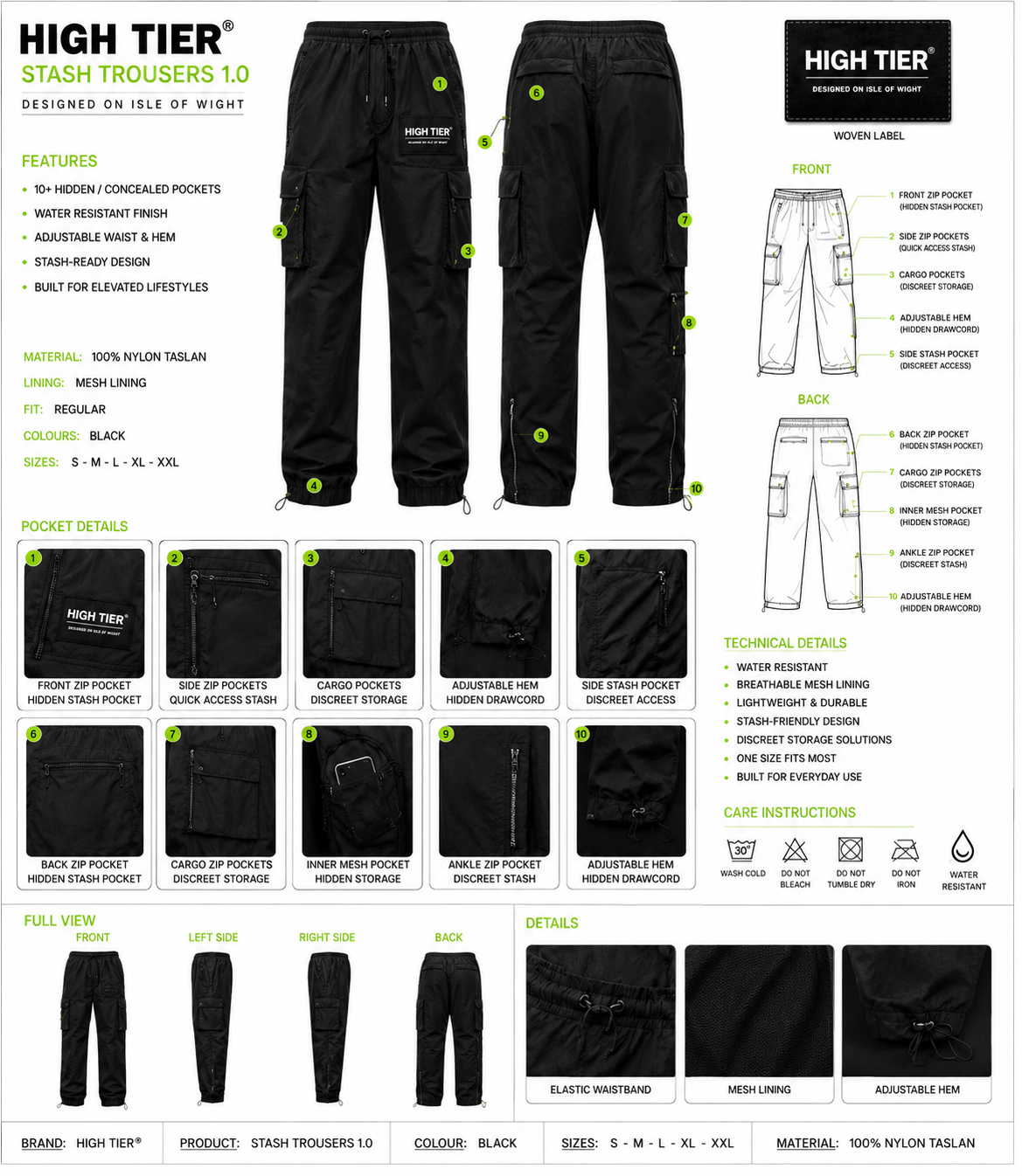 HIGH TIER® Stash Trousers 1.0 — tech pack